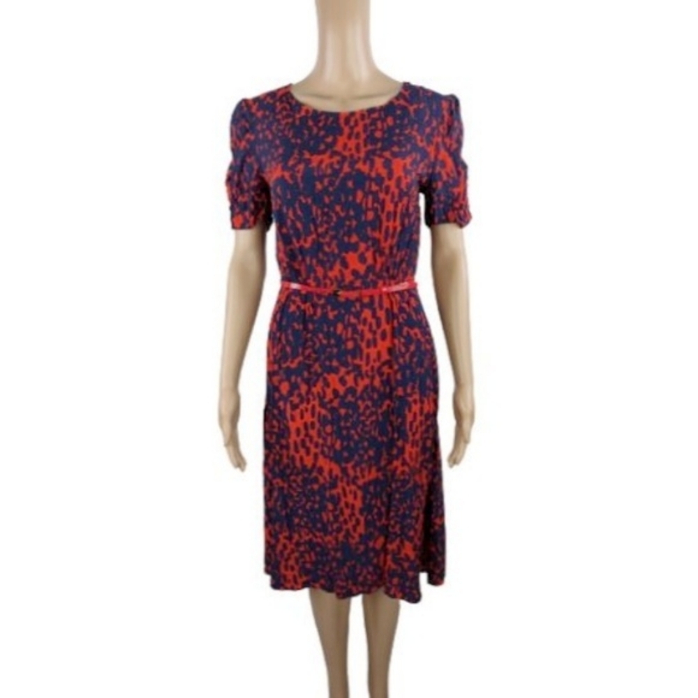 ASOS Red and Blue Print Open Back Belted Midi Dress 6